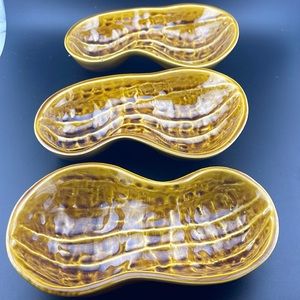 Vintage Brown Peanut Shaped Dishes Set of 3